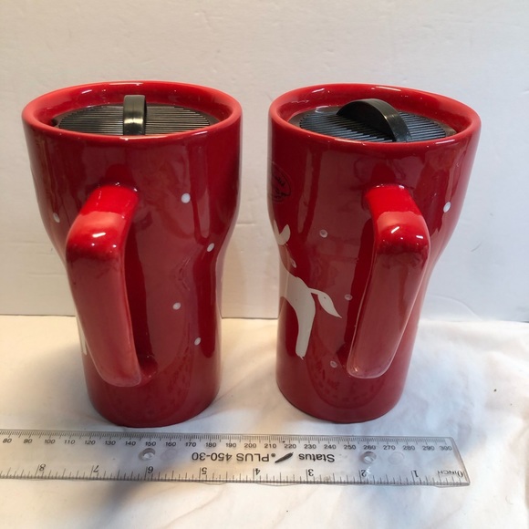 Caso Vero Ceramic Travel Mugs With Lids Holiday Reindeer Christmas 6” Tall - Picture 5 of 8